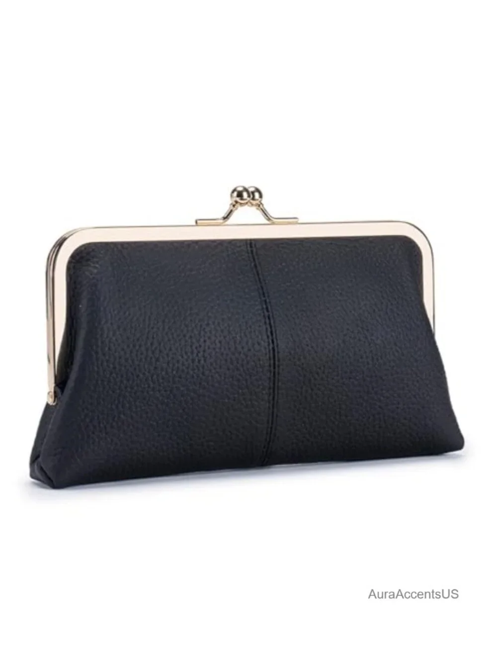 Vintage Kiss Lock Genuine Leather Wallet RFID Multi Card Slots Travel Clutch